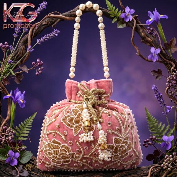 Elegant Velvet Potli bag (soft pink)